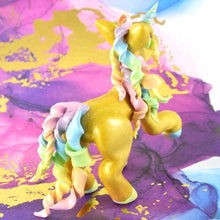 Load image into Gallery viewer, Gold unicorn with rainbow hair