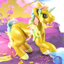 Load image into Gallery viewer, Gold unicorn with rainbow hair