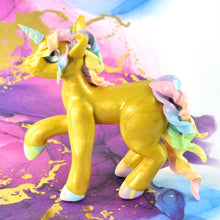 Load image into Gallery viewer, Gold unicorn with rainbow hair