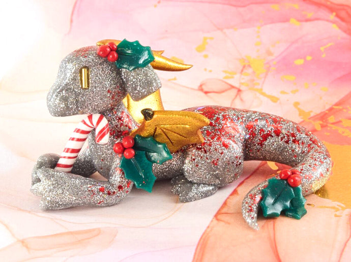 Silver glitter candy cane dragon