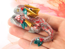 Load image into Gallery viewer, Silver glitter candy cane dragon