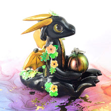 Load image into Gallery viewer, Sitting black flower dragon with pumpkin