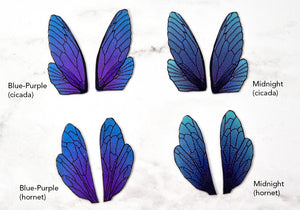 Blue dusted iridescent fairy wings